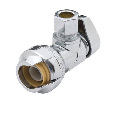 Sharkbite Stop Valve, 1/2 x 3/8 in Connection, Compression, 200 psi Pressure, Brass Body 23036-0000LF